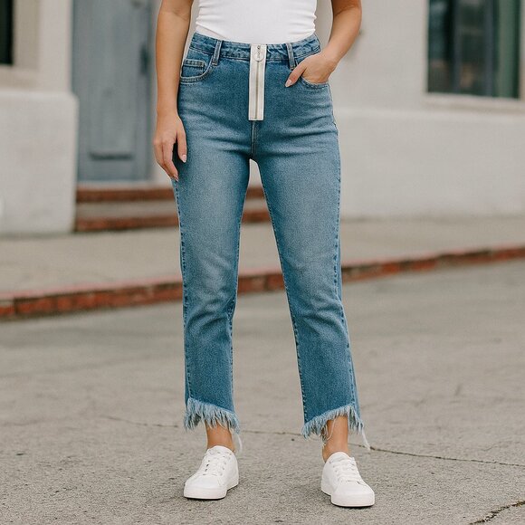 Zara Denim - Zara Trafaluc Exposed Zip Raw Hem Denim Jeans Size 6